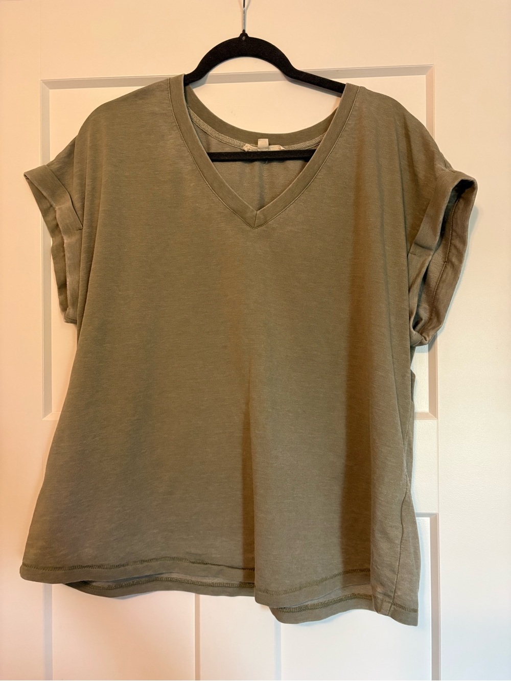 Jane and Delancey Olive Green V-Neck Rolled Sleeve Top